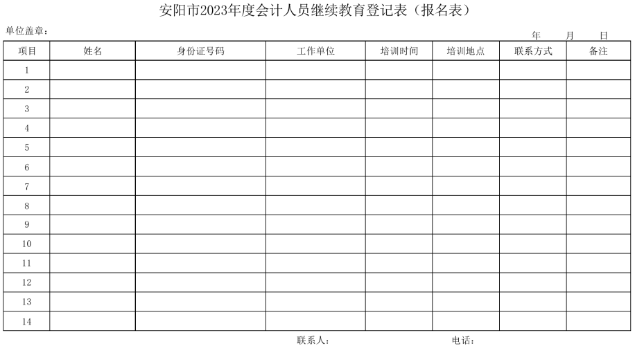 安阳市2023年度会计人员继续教育登记表